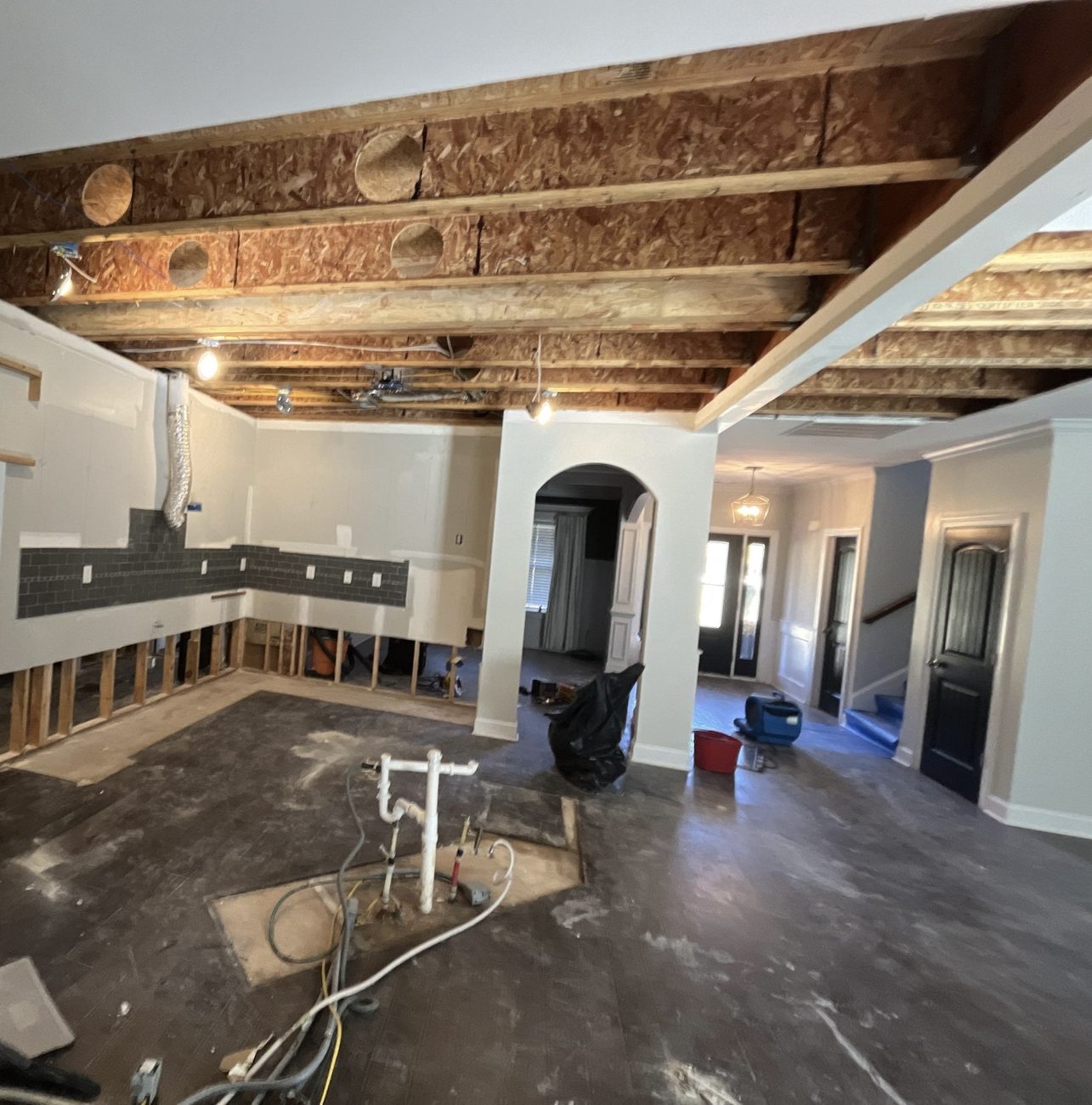 Kitchen mitigation — exposed ceiling and drying work