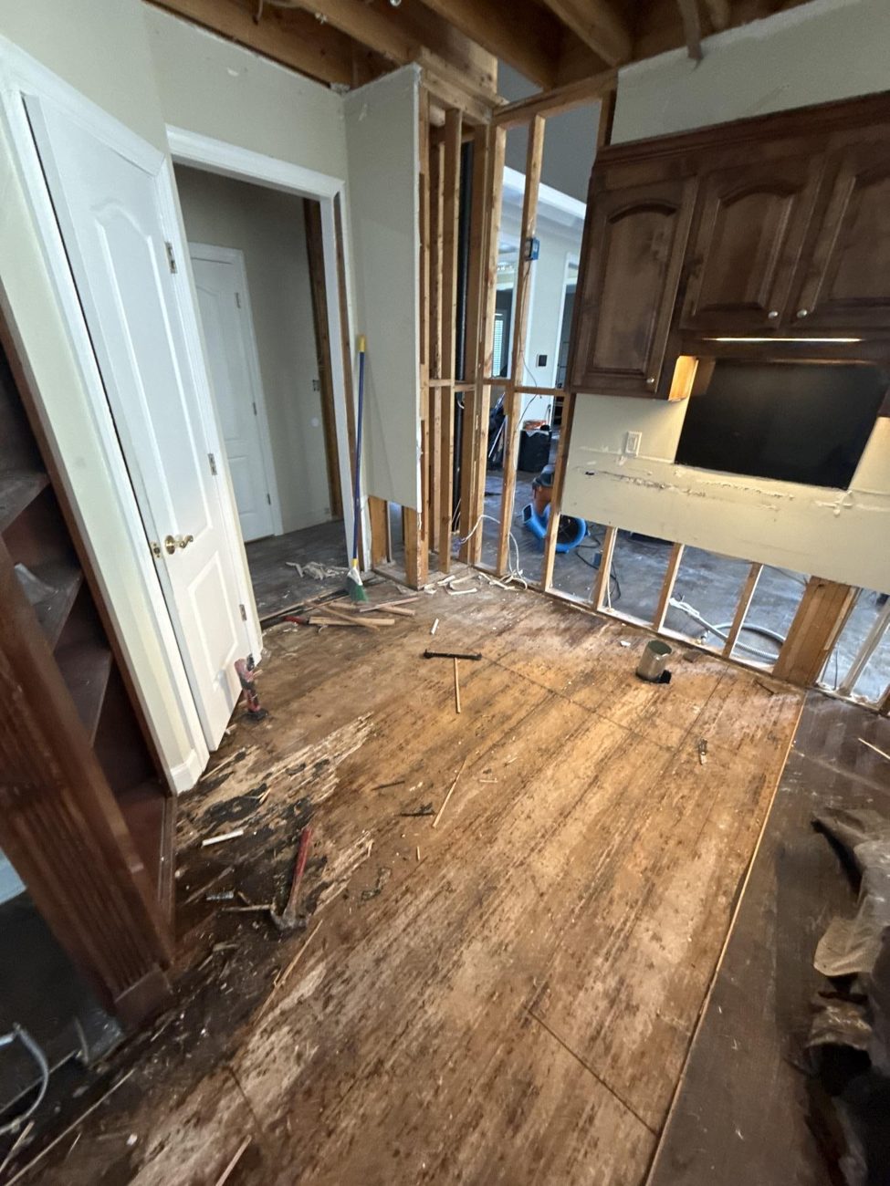 Structural repairs — opened walls and flooring
