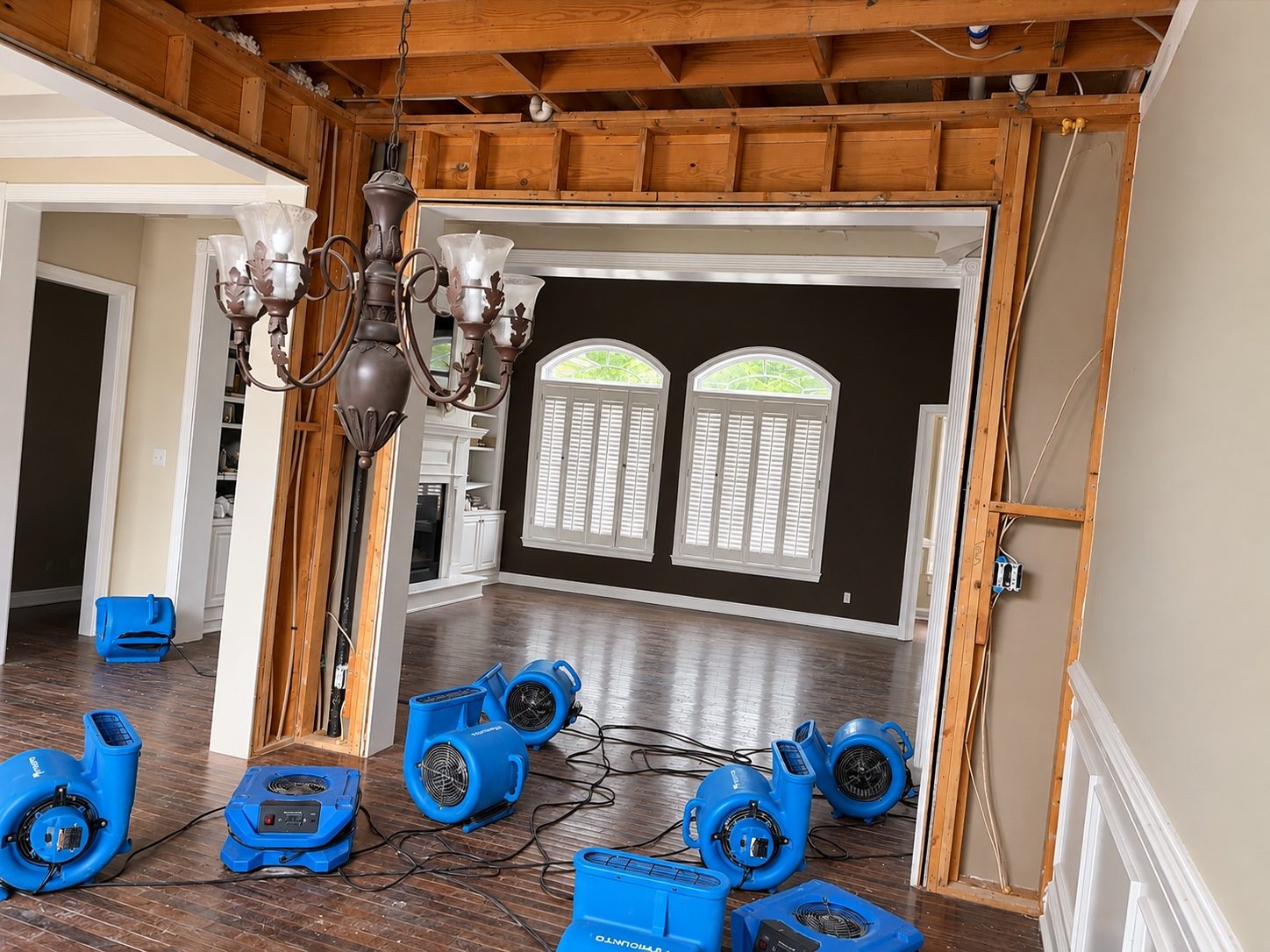 Water mitigation — air movers in use